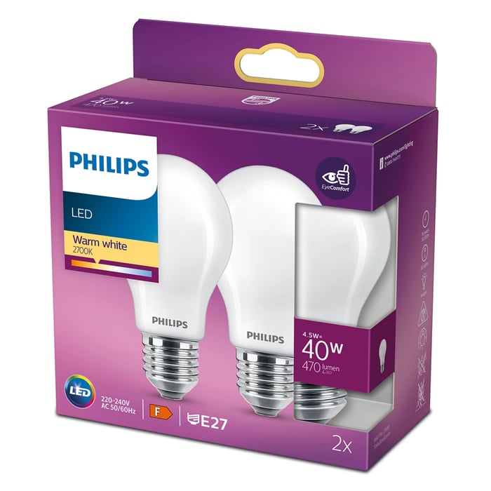 Philips Philips LED-lampa frostad E27 470 lm 2-pack | Belysning & lampor - Ljuskällor - E27-lampor | GameStuff