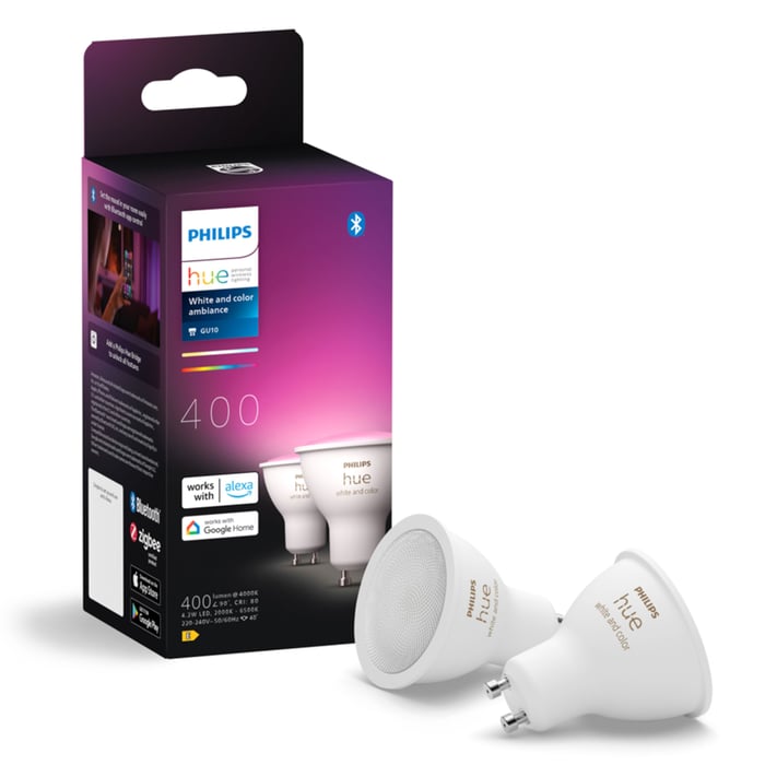 Philips Hue White and Color Ambiance Smart LED-pære GU10 400 lm 2-pk