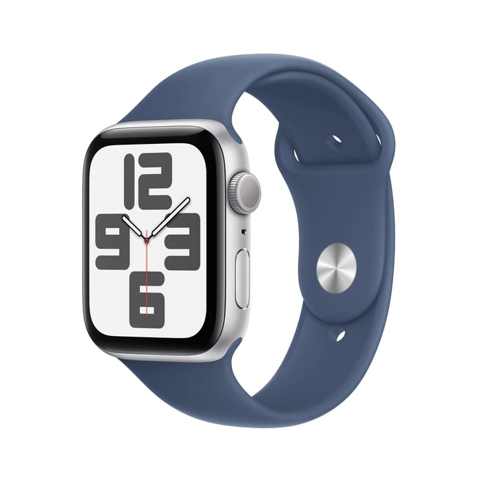 Apple Watch SE GPS 44 mm Silver Case med Denim Sport band M/L | Mobilt - Smartklockor och -ringar - GPS-klockor | GameStuff