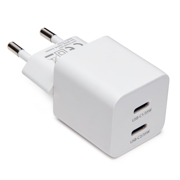 Linocell GaN snabbladdare 35 W PD med 2 USB-C-portar Vit | Dator - Kablar & adaptrar - USB - USB-C - USB-C laddare | GameStuff