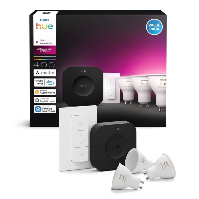 Philips Hue White & Color Ambiance GU10 – Startpakke med Bridge Pro