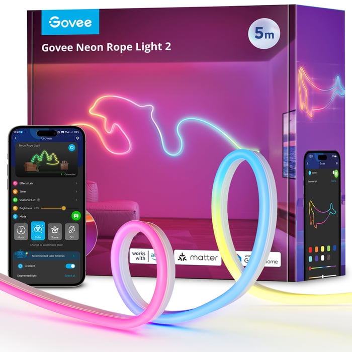 Govee Neon Rope Light 2 – bøybar RGBIC-lysslynge 5 m