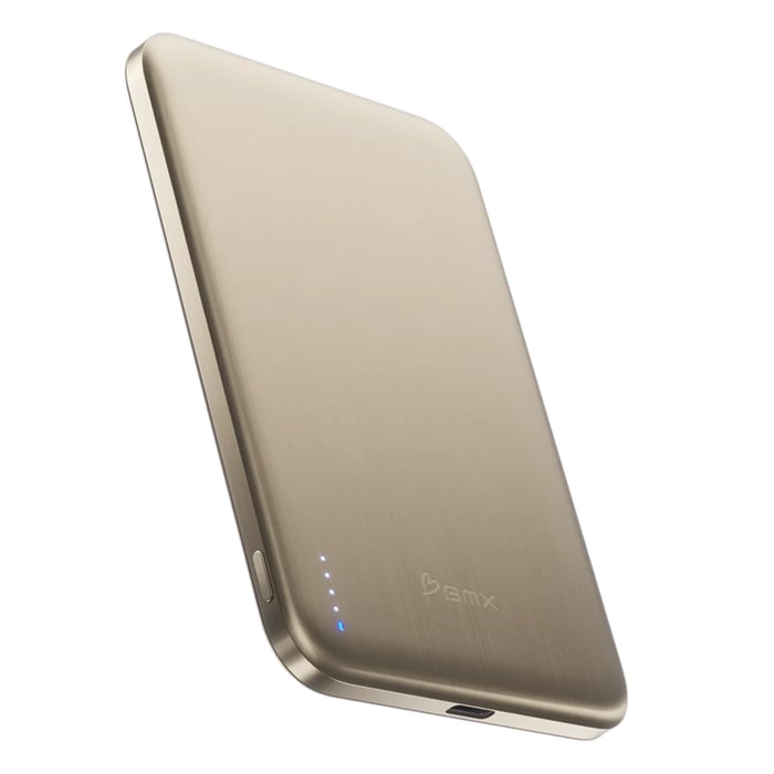 BMX Ultratunn magnetisk Qi2-powerbank 5000 mAh, semi-solid-state i titanhölje Gold