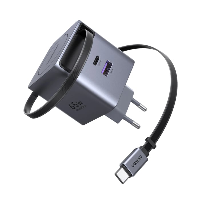 Ugreen Nexode 65 W GaN-hurtiglader med uttrekkbar USB-C-kabel