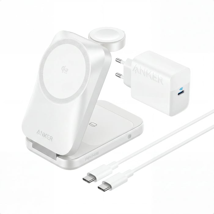 Anker Prime Foldable trådlös laddstation 3-i-1 MagGo Silver