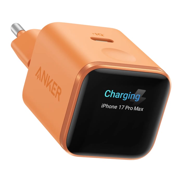 Anker Nano Charger 45 W USB-C-laddare med smart display Orange | Mobilt - Mobilladdare - USB-C laddare | GameStuff