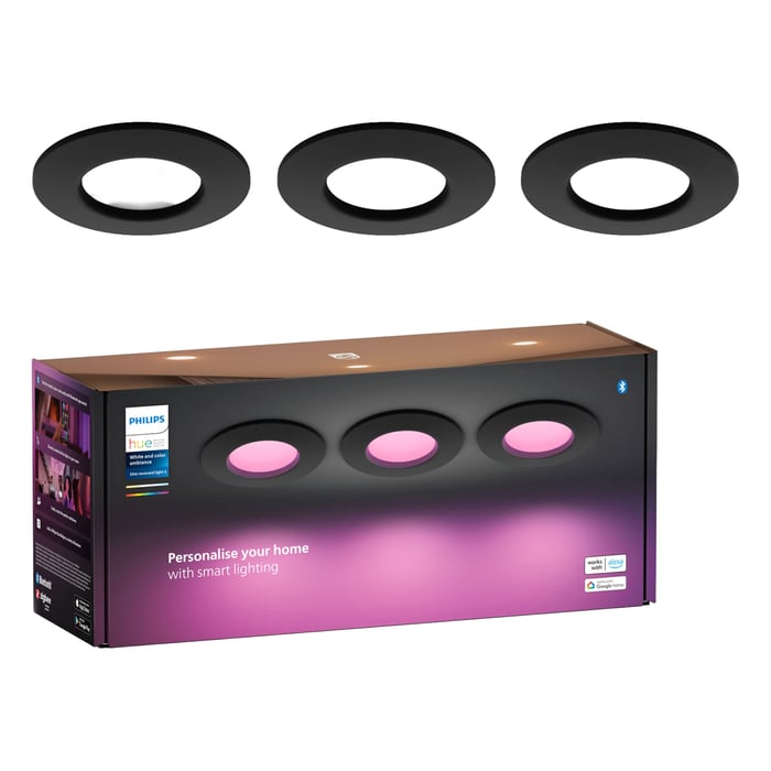 Philips Hue Slim infälld belysning Ø90 mm 3-pack Svart
