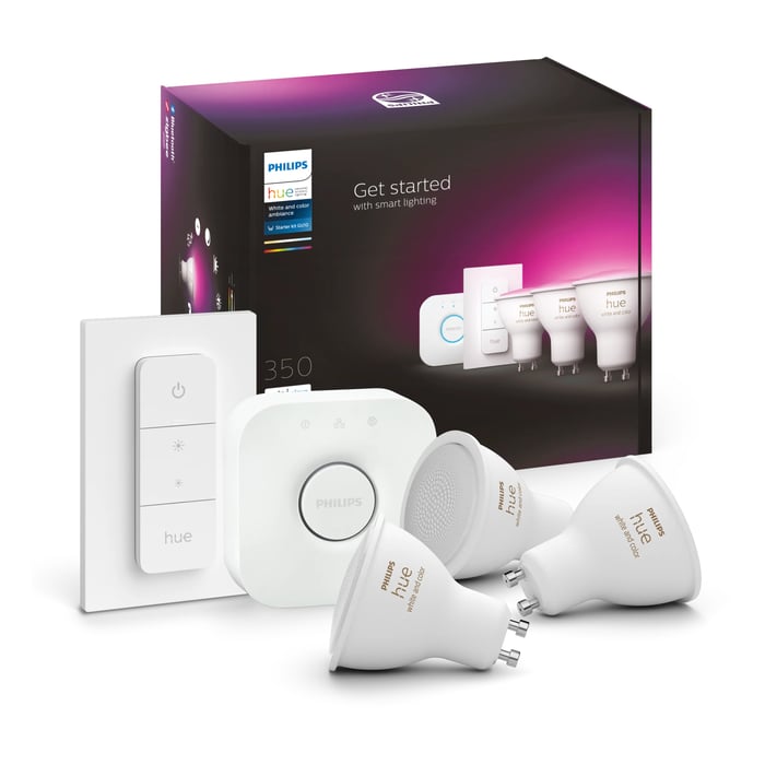Philips Hue Startpaket: 3x White & Color GU10 + Dimmer + Bridge