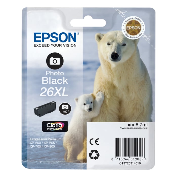 Epson T2631 XL Bläckpatron Fotosvart