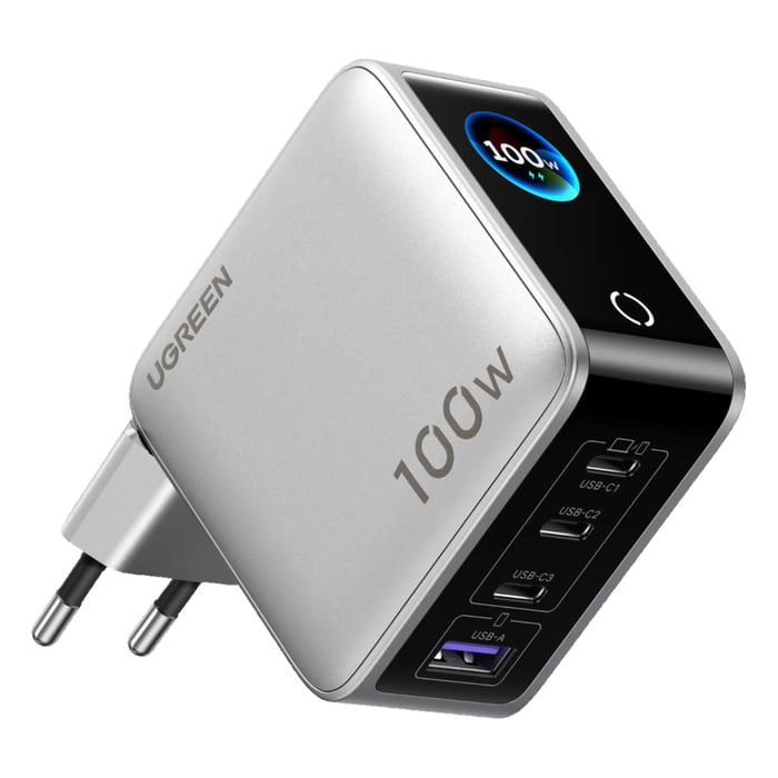 Ugreen Nexode Pro Smart Display 100 W GaN-lader med 4 porter