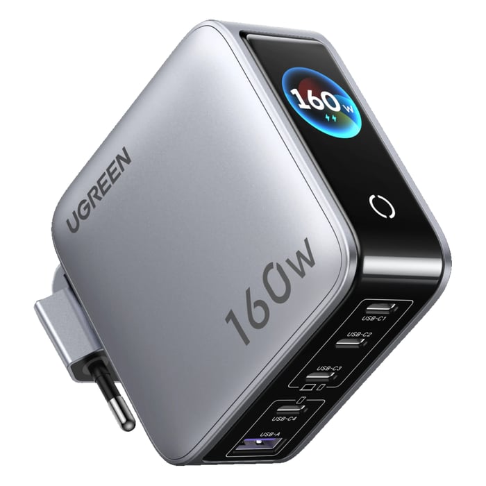 Ugreen Nexode Pro Smart Display 160 W GaN-lader med 5 porter