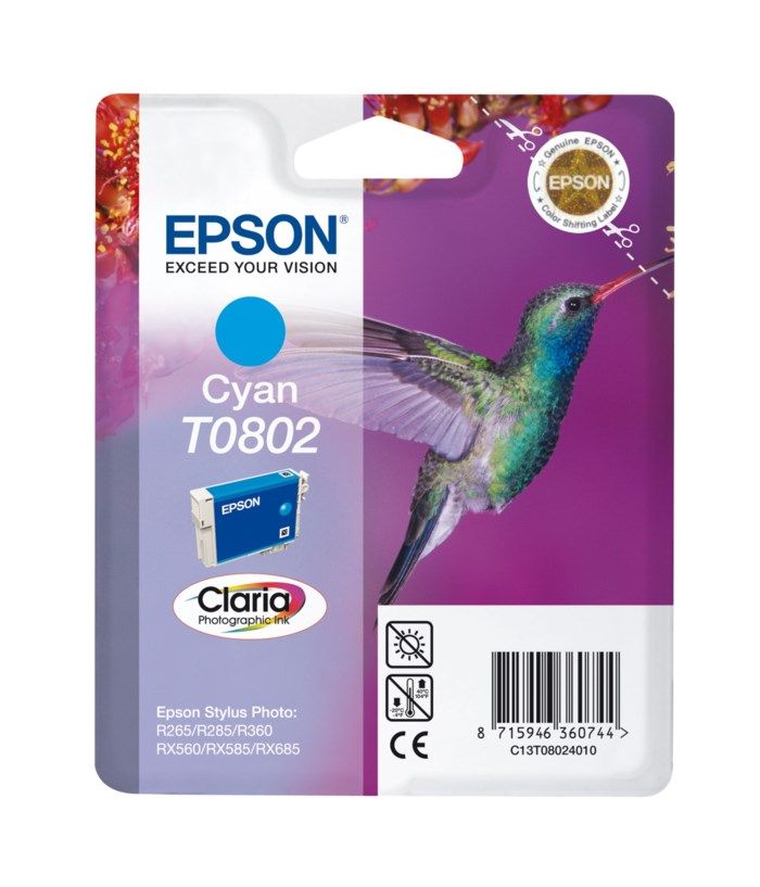 Epson T0802 Bläckpatron Cyan. Originalbläck för Epson-skrivare