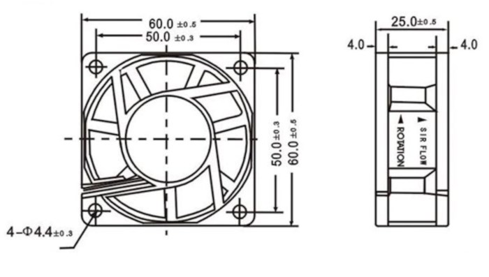 Axialfläkt 12 V 60x60x25 mm