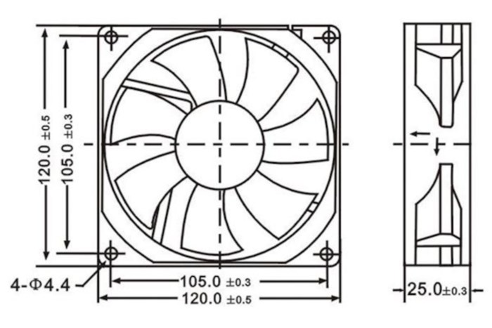 Axialfläkt 12 V 120x120x25 mm