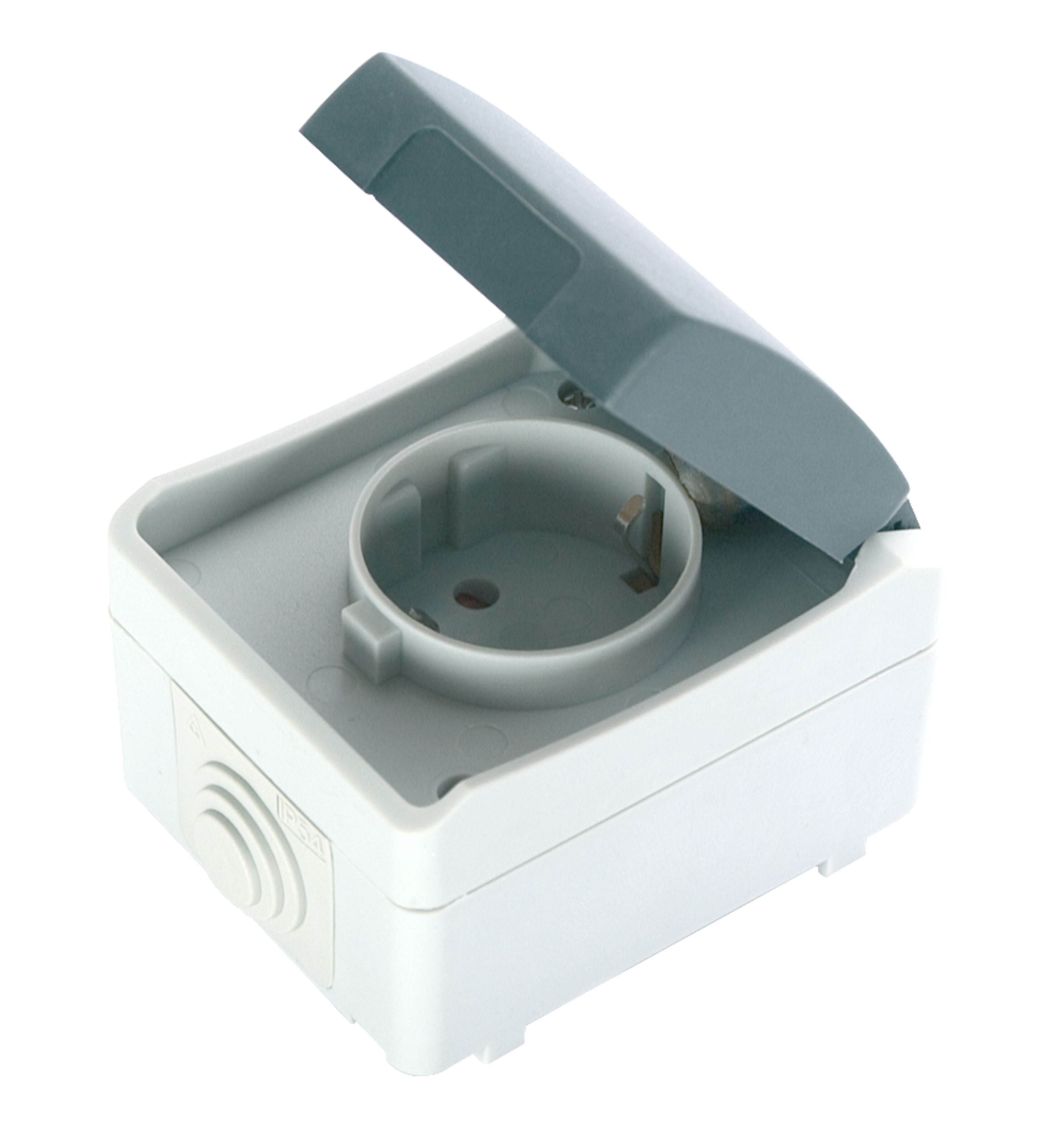 Malmbergs Jordat vägguttag Utanpåliggande IP44 1-vägs. Utanpåliggande jordat uttag