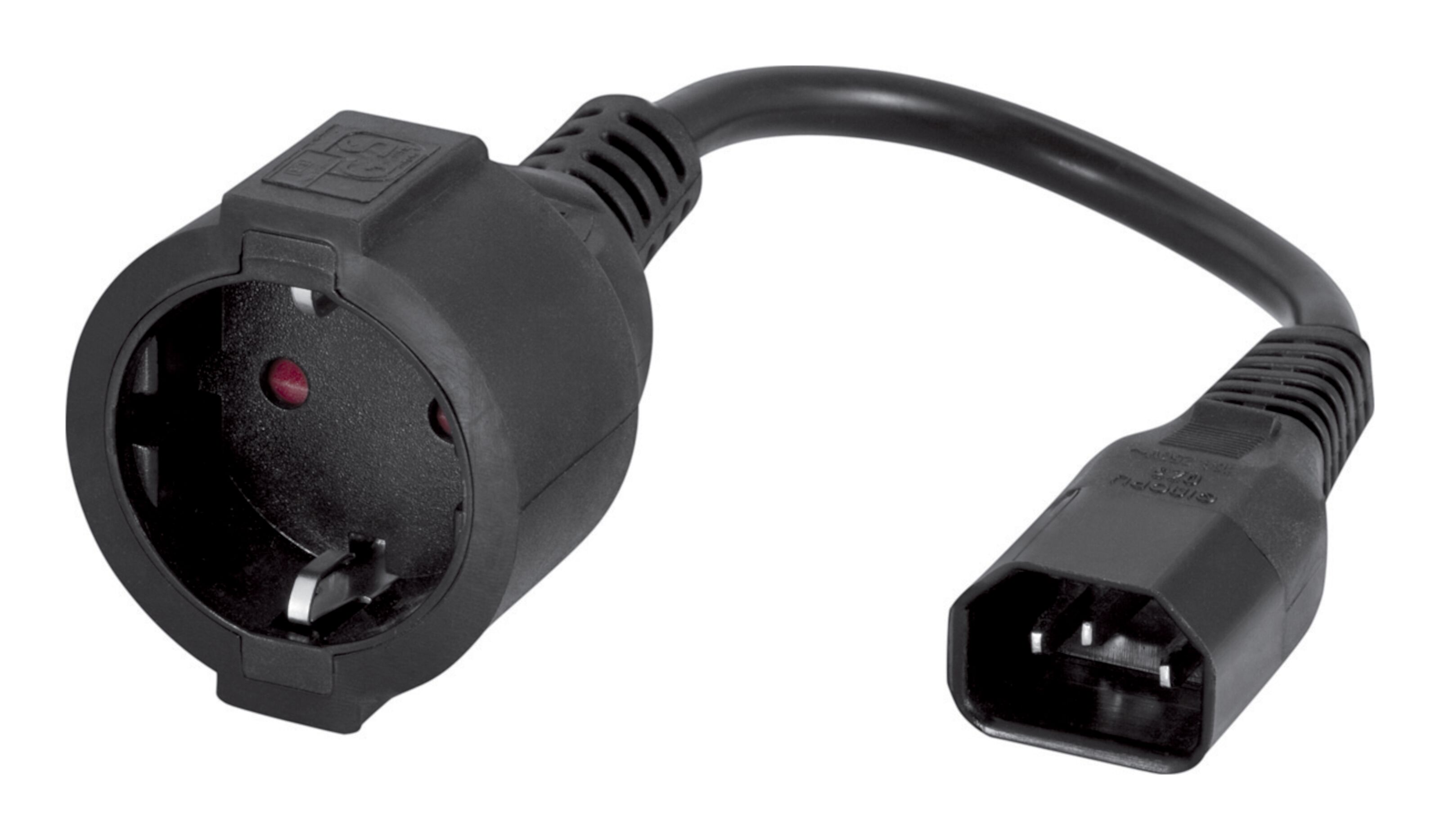 Apparatkabel C14 till jordat uttag 0,2 m. C14-hona till 230 V-uttag