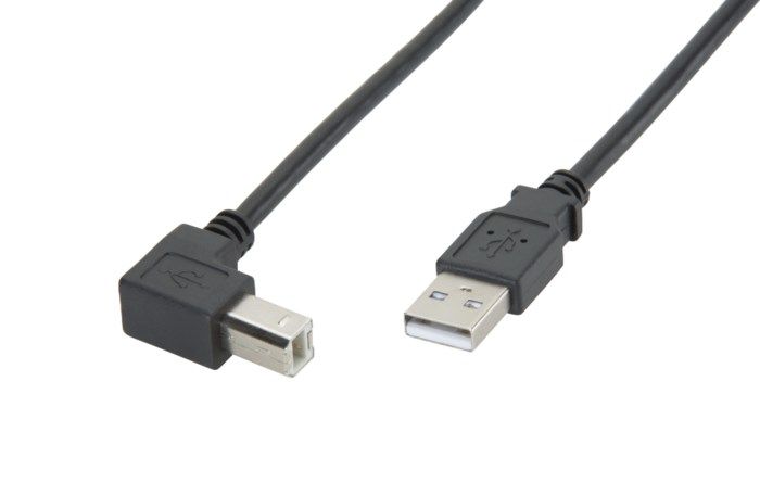 USB-B-kabel med vinklad kontakt 1,0 m. USB 2.0-kabel