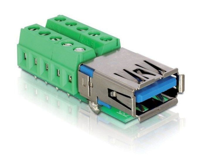 Terminalblock USB 3.0-hona. USB-kontakt med skruvplintar