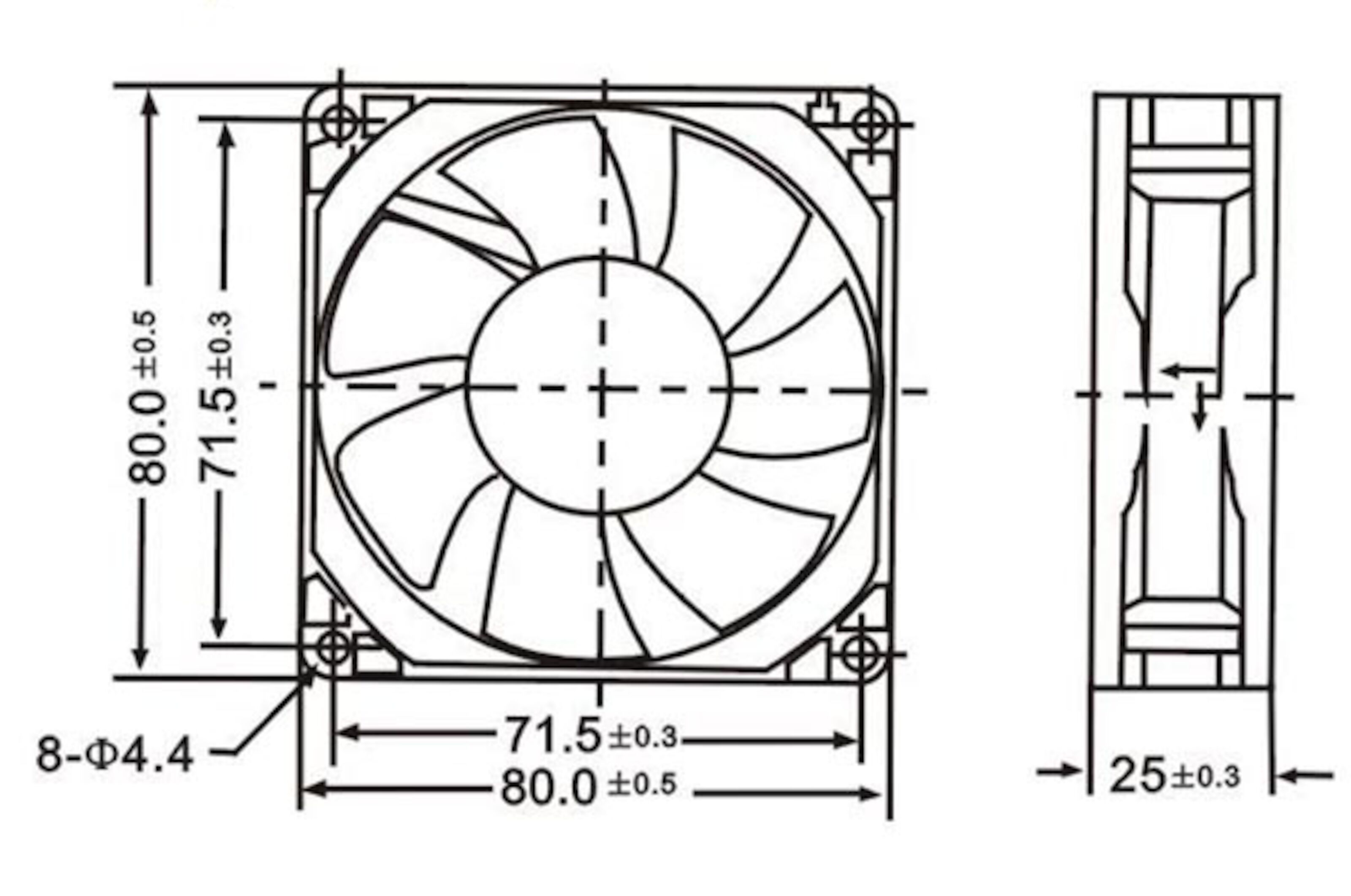 Aksialvifter 12 V 80x80x25 mm