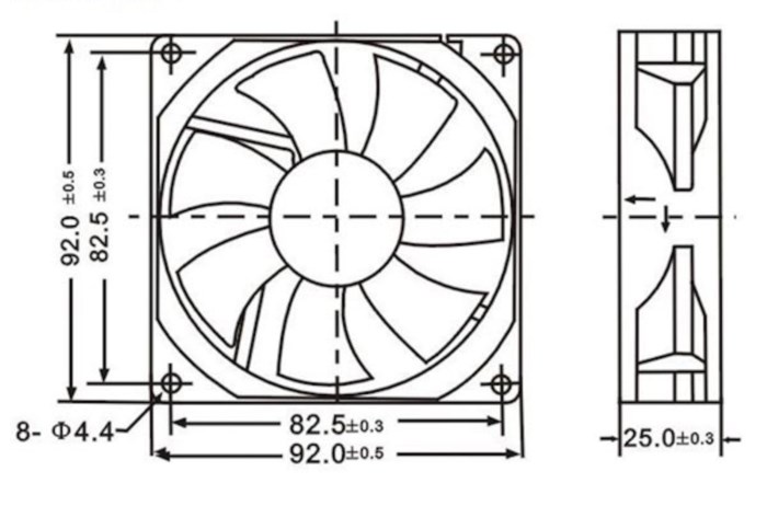 Axialfläkt 12 V 92x92x25 mm