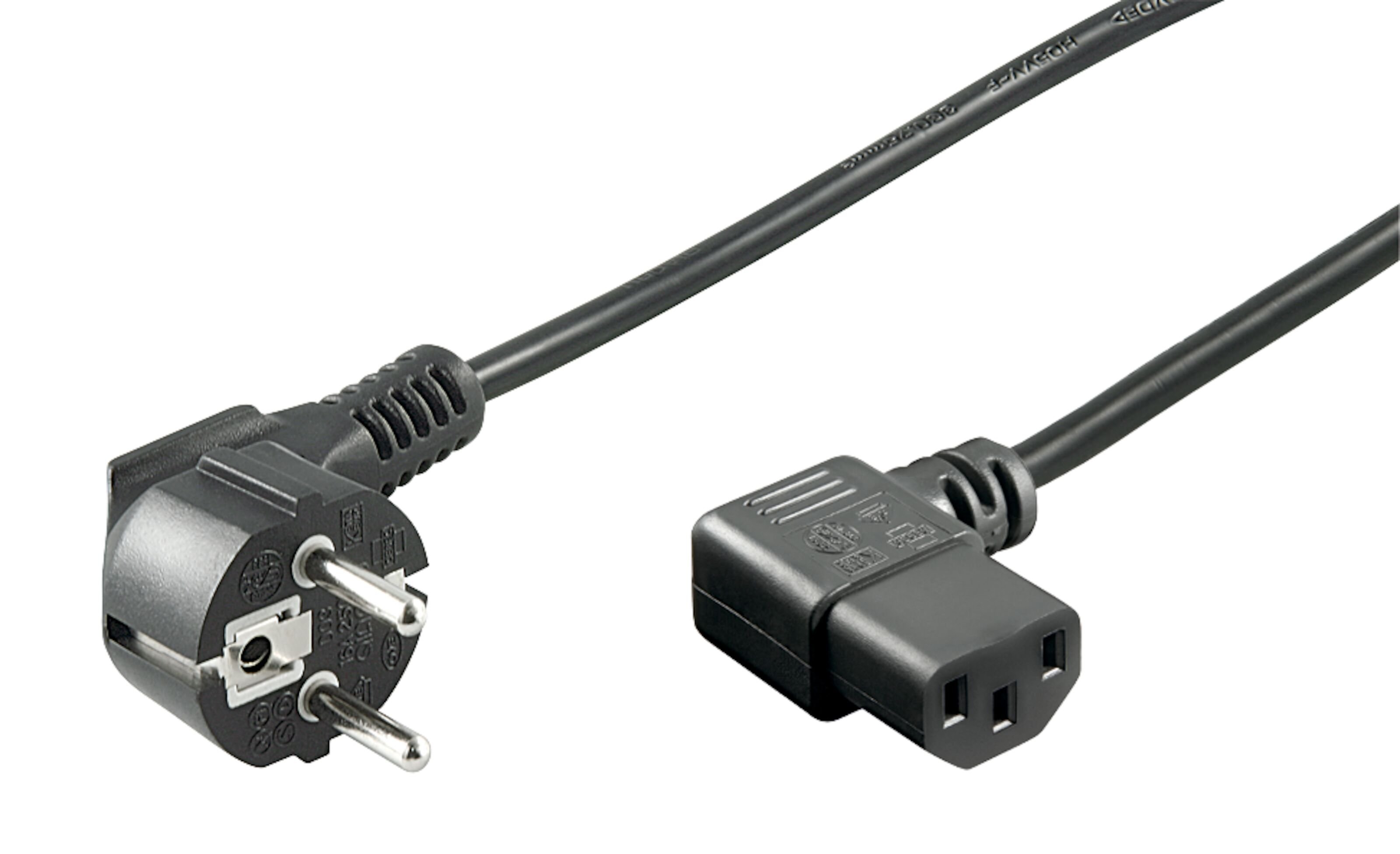 Apparatkabel C13 med vinklet kontakt, svart 2 m