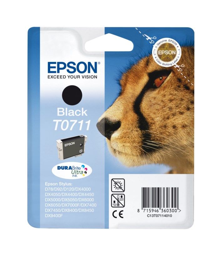 Epson T0711 Bläckpatron Svart. Originalbläck för Epson-skrivare