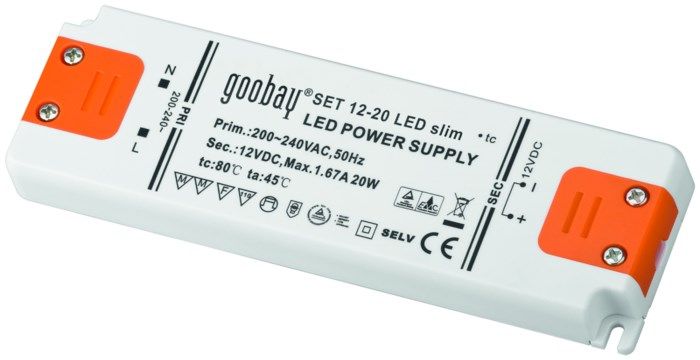 LED-transformator Lågprofil 20 W