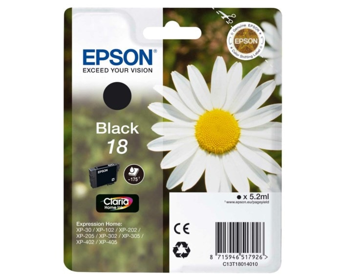 Epson T1801 Bläckpatron Svart. Originalbläck för Epson-skrivare