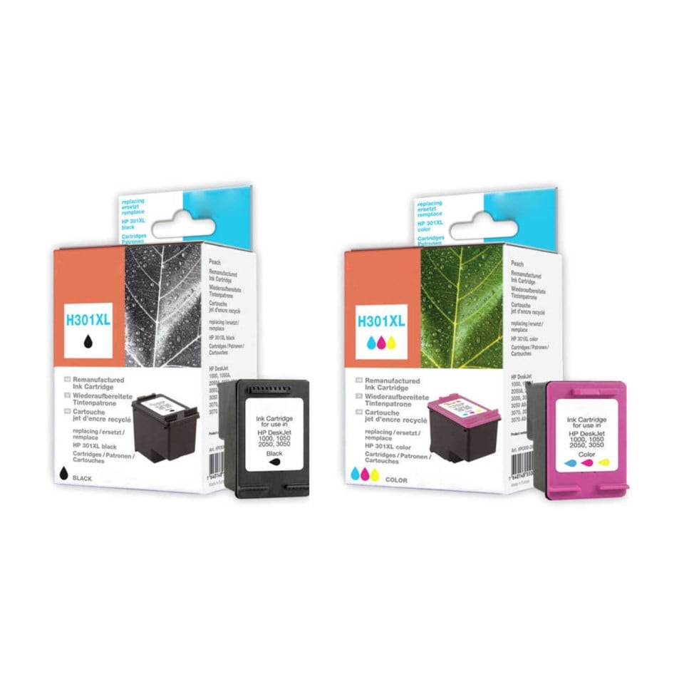 Peach Bläckpatron motsvarar HP 301XL 2-pack