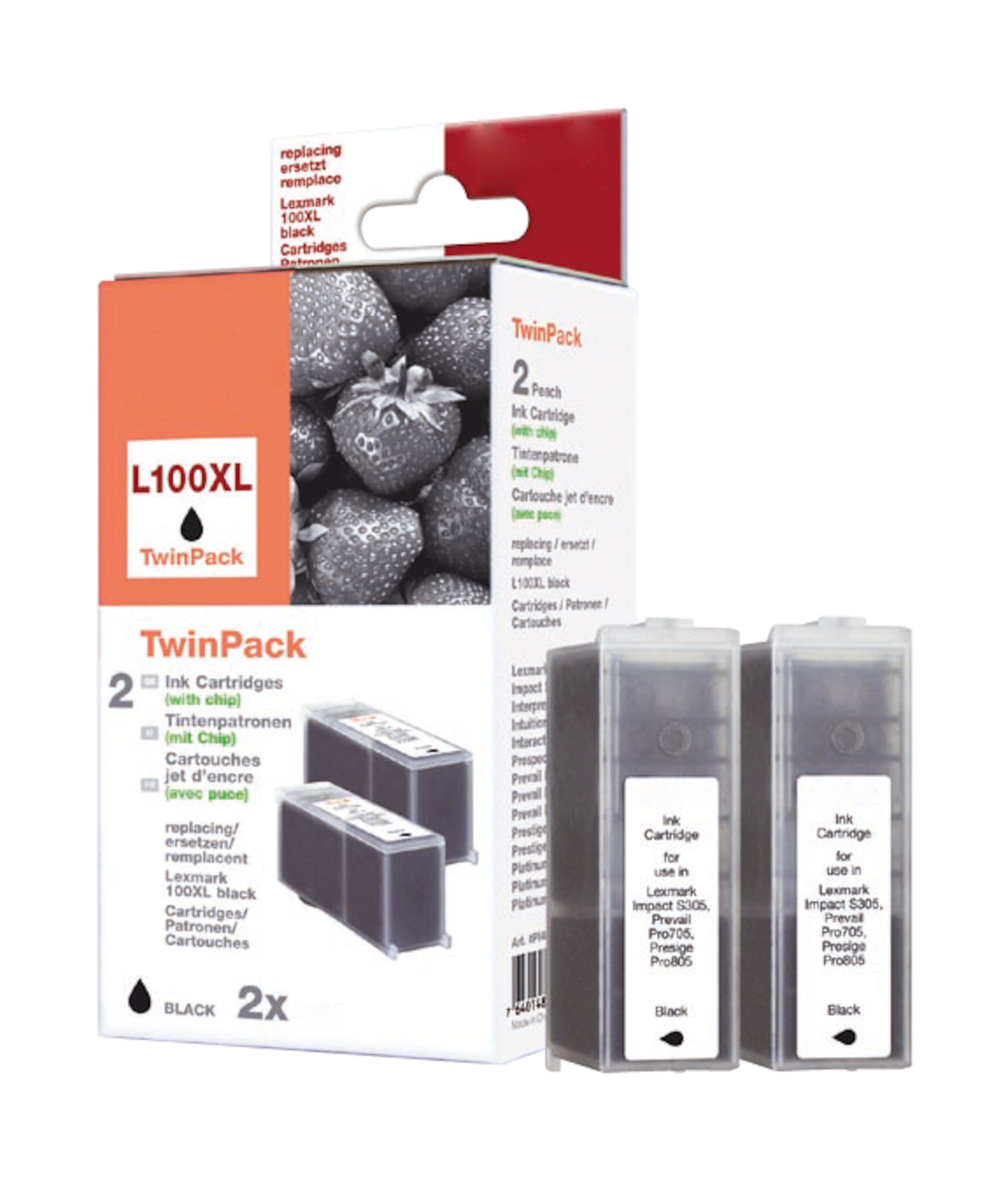 Peach Lexmark 100 Blekkpatron - Svart 2-pk.