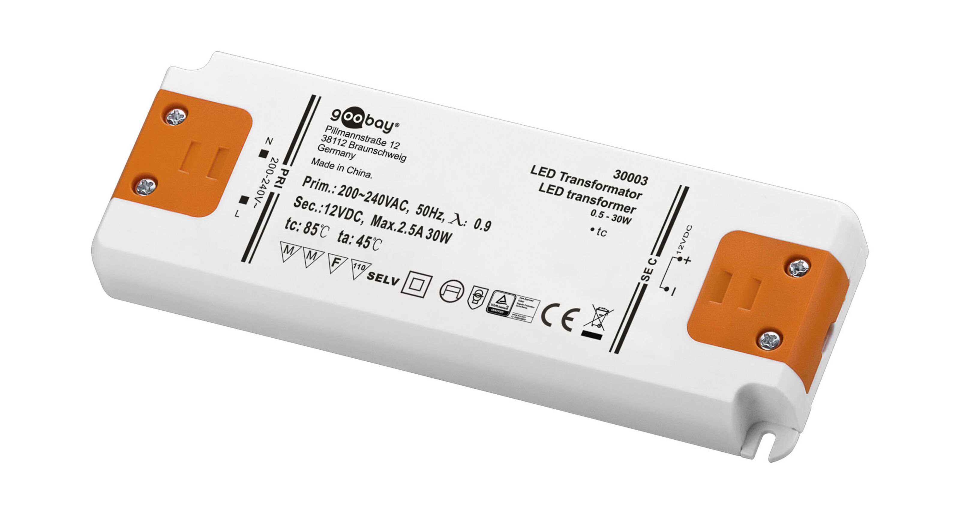 LED-transformator, 12 V, 0,5-30 W