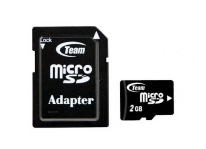 Micro-SD-kort 2 GB med SD-adapter. Micro-SD-kort med adapter
