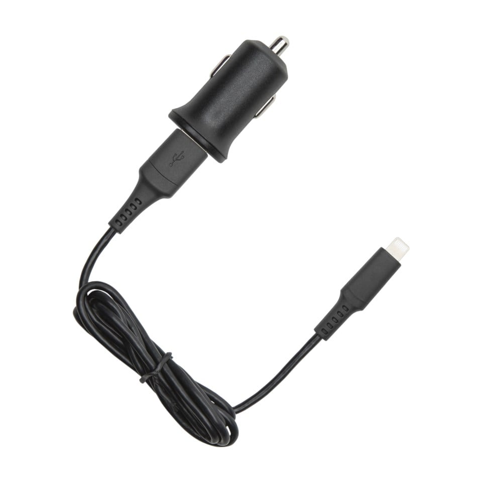 Linocell iPad- og iPhone-billader med Lightning-kabel Svart