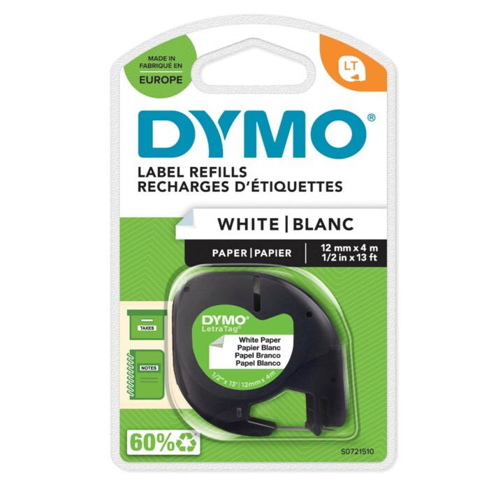 Dymo Letratag Märktejp av papper 12 mm