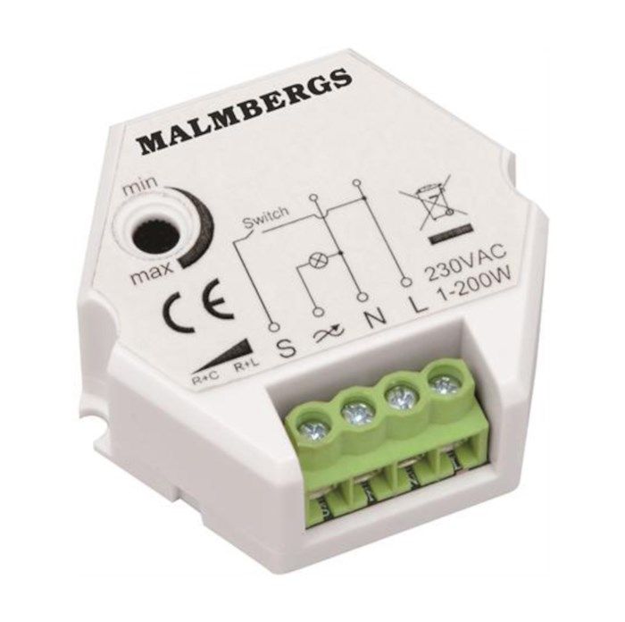 Malmbergs Dosdimmer för lågvoltshalogen- och LED-ljus 1-200 W. Bakkantsdimmer för lågvoltshalogen- och LED-ljus