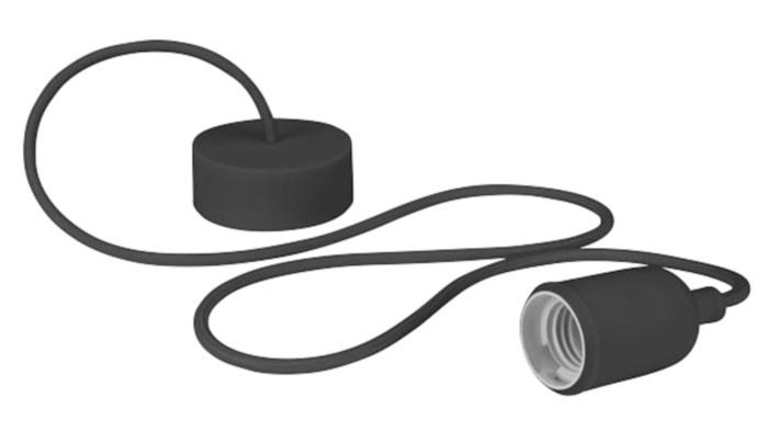 Lamphållare med textilkabel Svart. E27 lamphållare med tygklädd kabel