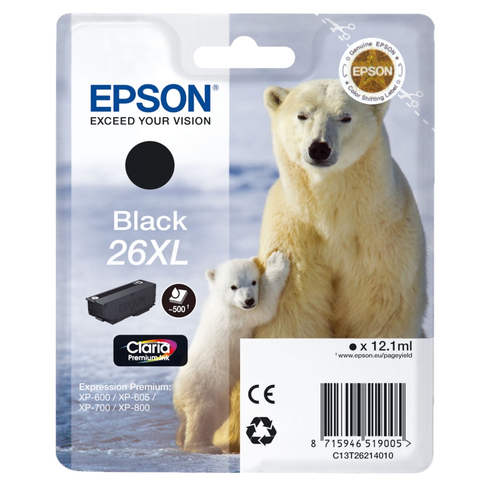 Epson T2621 XL Blekkpatron, svart