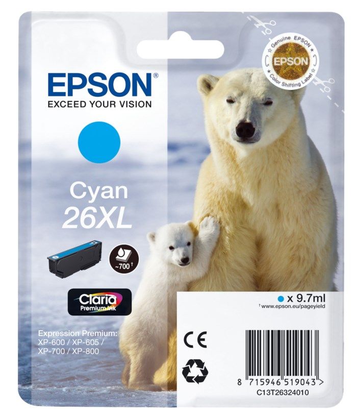 Epson T2632 XL Bläckpatron Cyan. Originalbläck för Epson-skrivare