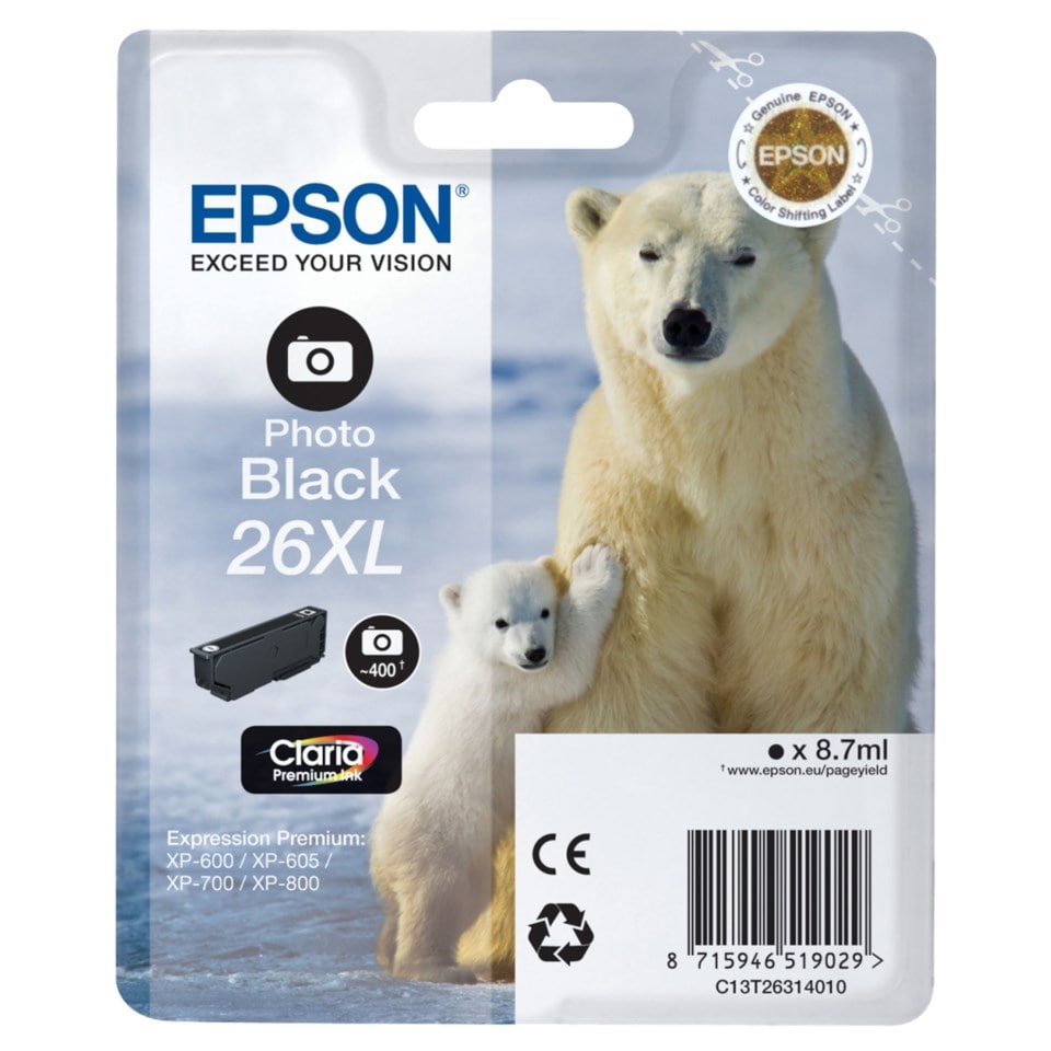 Epson T2631 XL Blekkpatron, fotosvart
