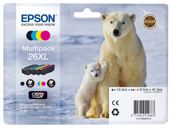 Epson T2636 Bläckpatroner XL 4-pack. Originalbläck för Epson-skrivare