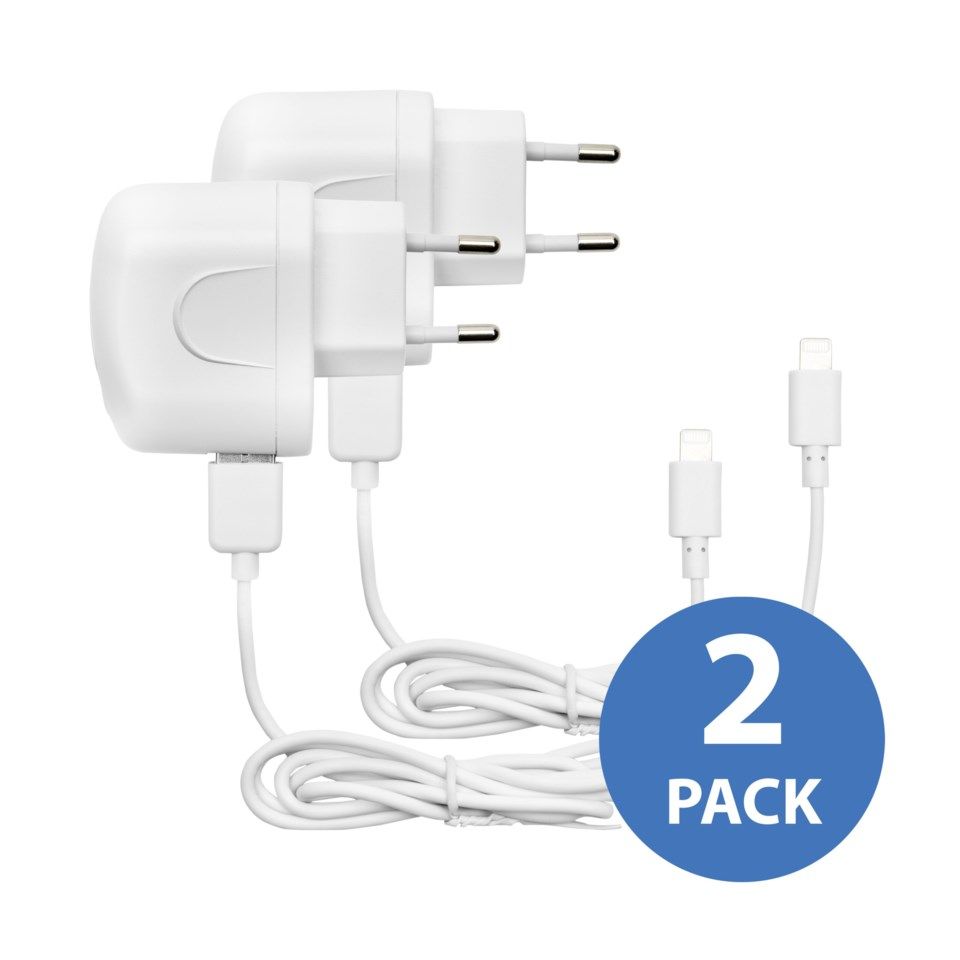 Linocell 2-pack iPad- och iPhone-laddare med Lightning-kabel 2,4 A