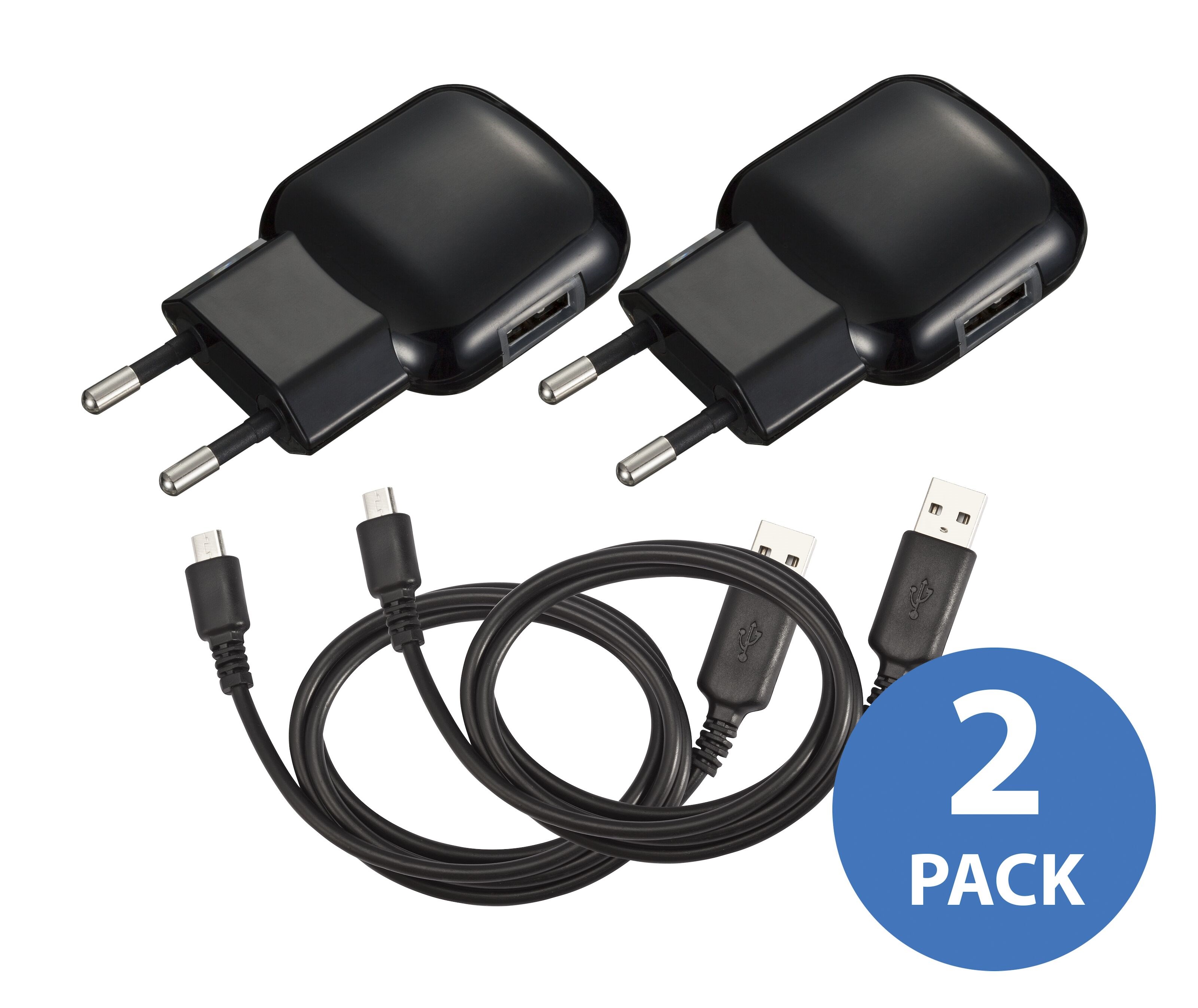 Linocell 2 pack USB laddare med Micro USB kabel 2,4 A Linocell 2 pack USB laddare med Micro USB kabel 2,4 A