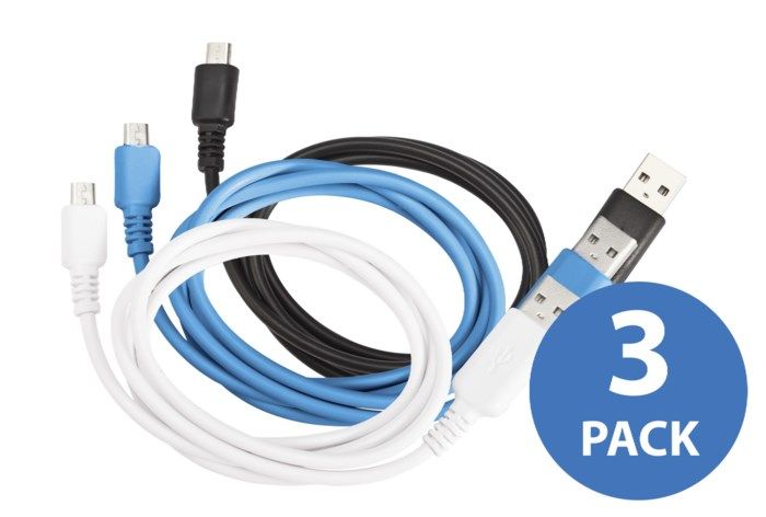 Linocell 3-pack Micro-USB-kabel Vit svart och blå
