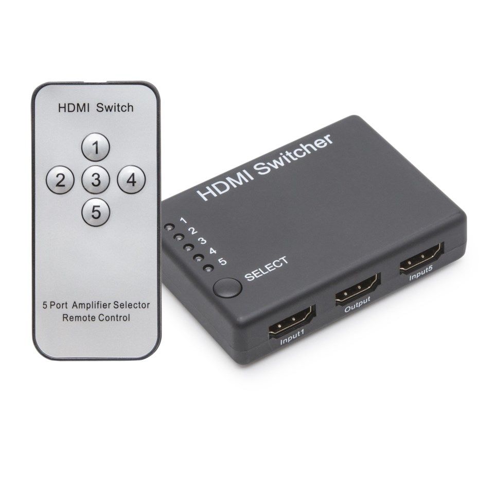 HDMI-switch med fjernkontroll, 5-veis