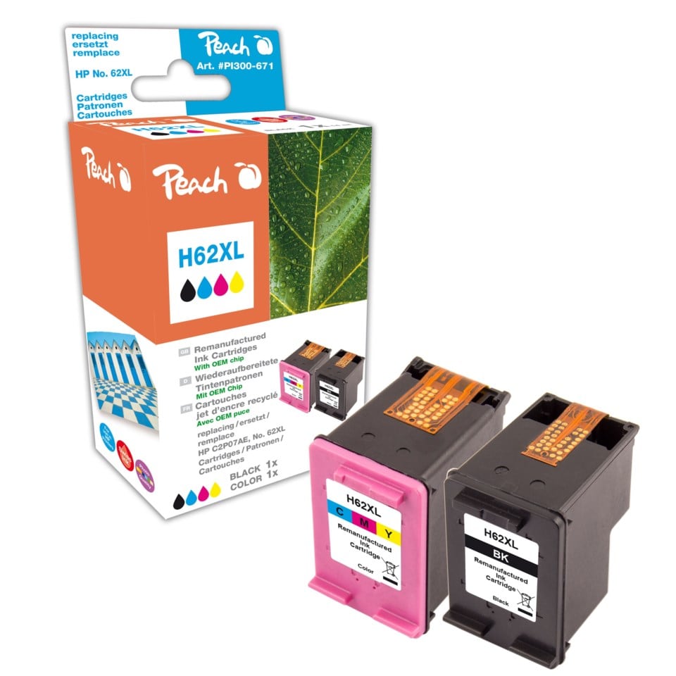 Peach Bläckpatron motsvarar HP 62XL 2-pack