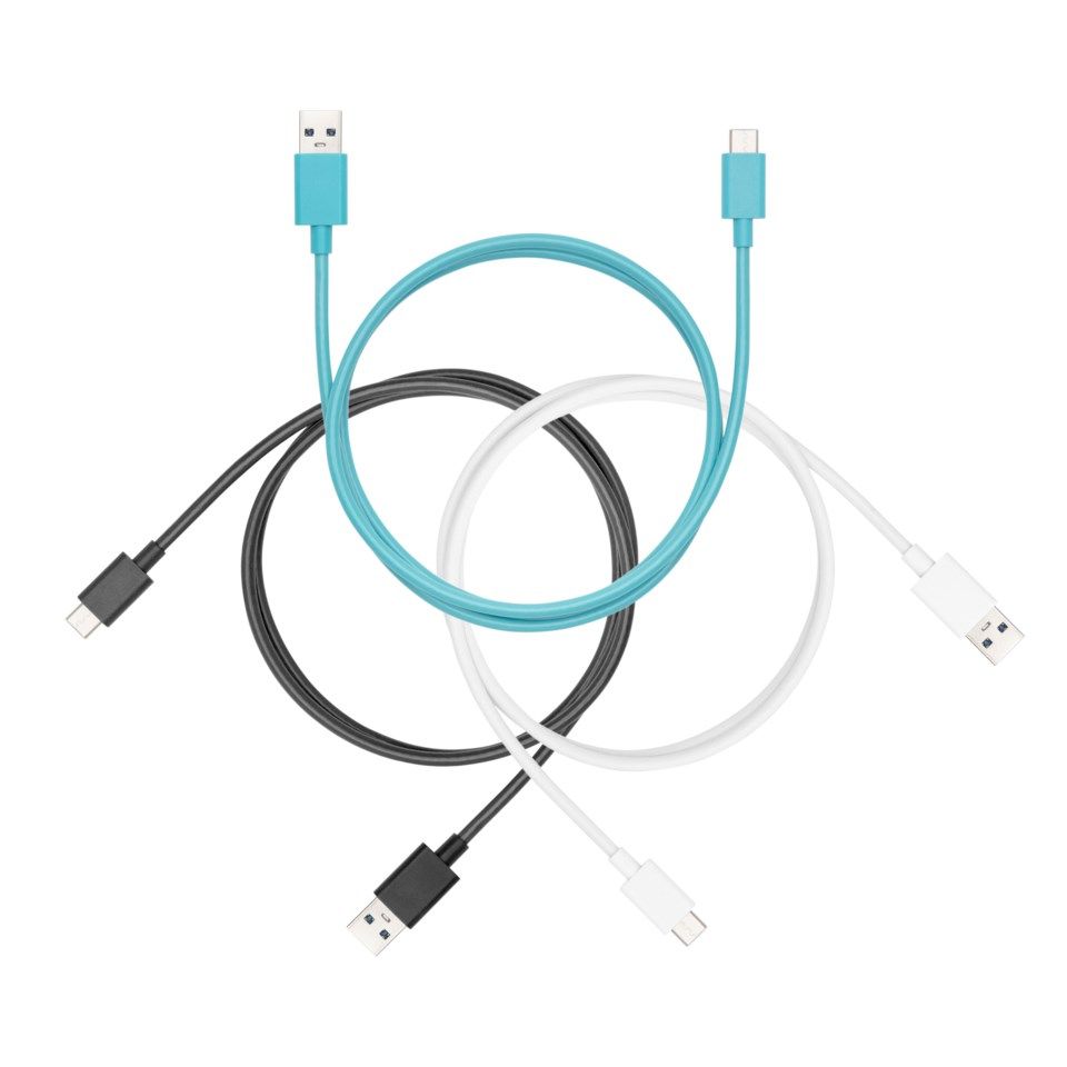 Linocell 3-pk. USB-C-kabel til USB 3.0 1 m Svart, hvit og blå