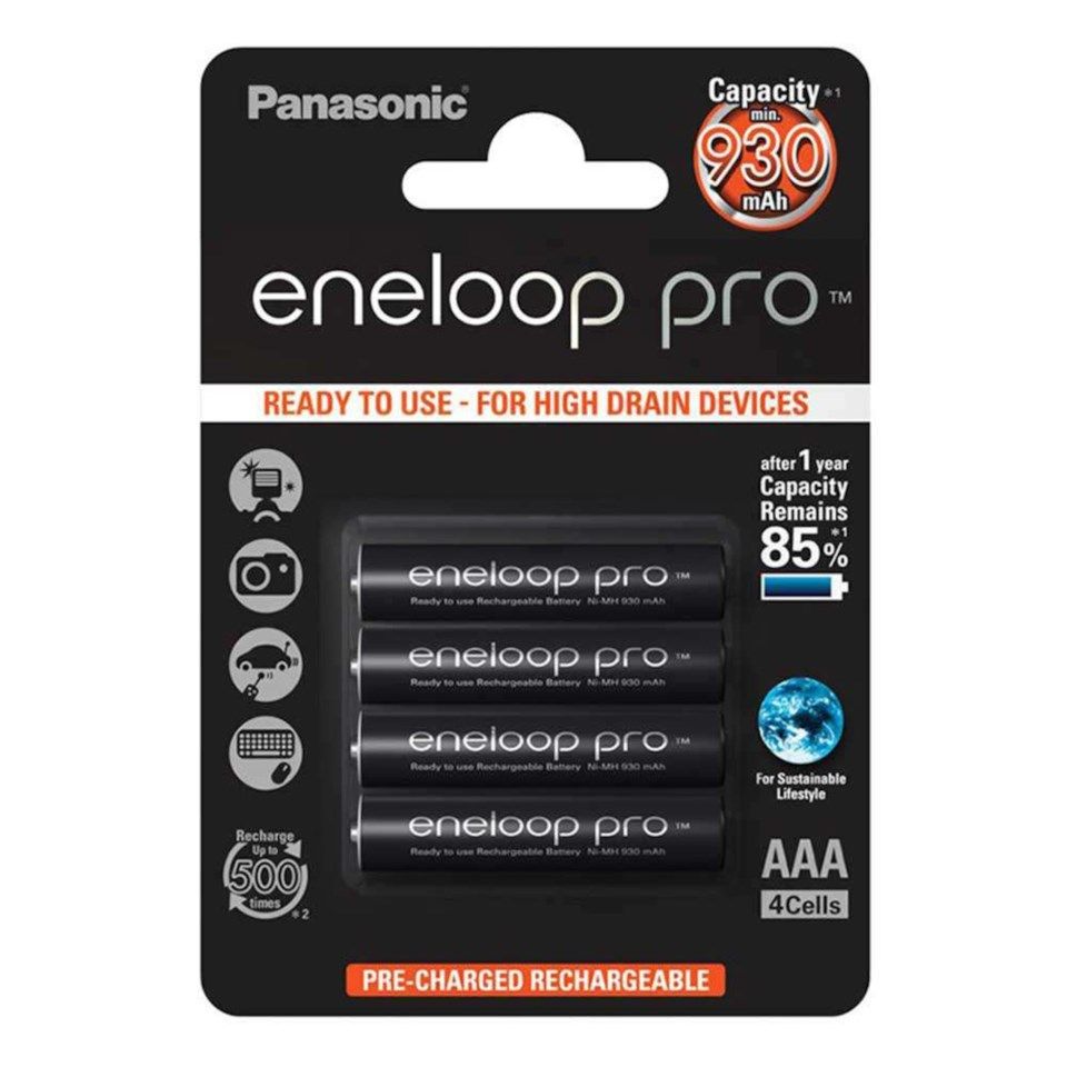 Panasonic Eneloop Pro Laddningsbara AAA-batterier 930 mAh 4-pack