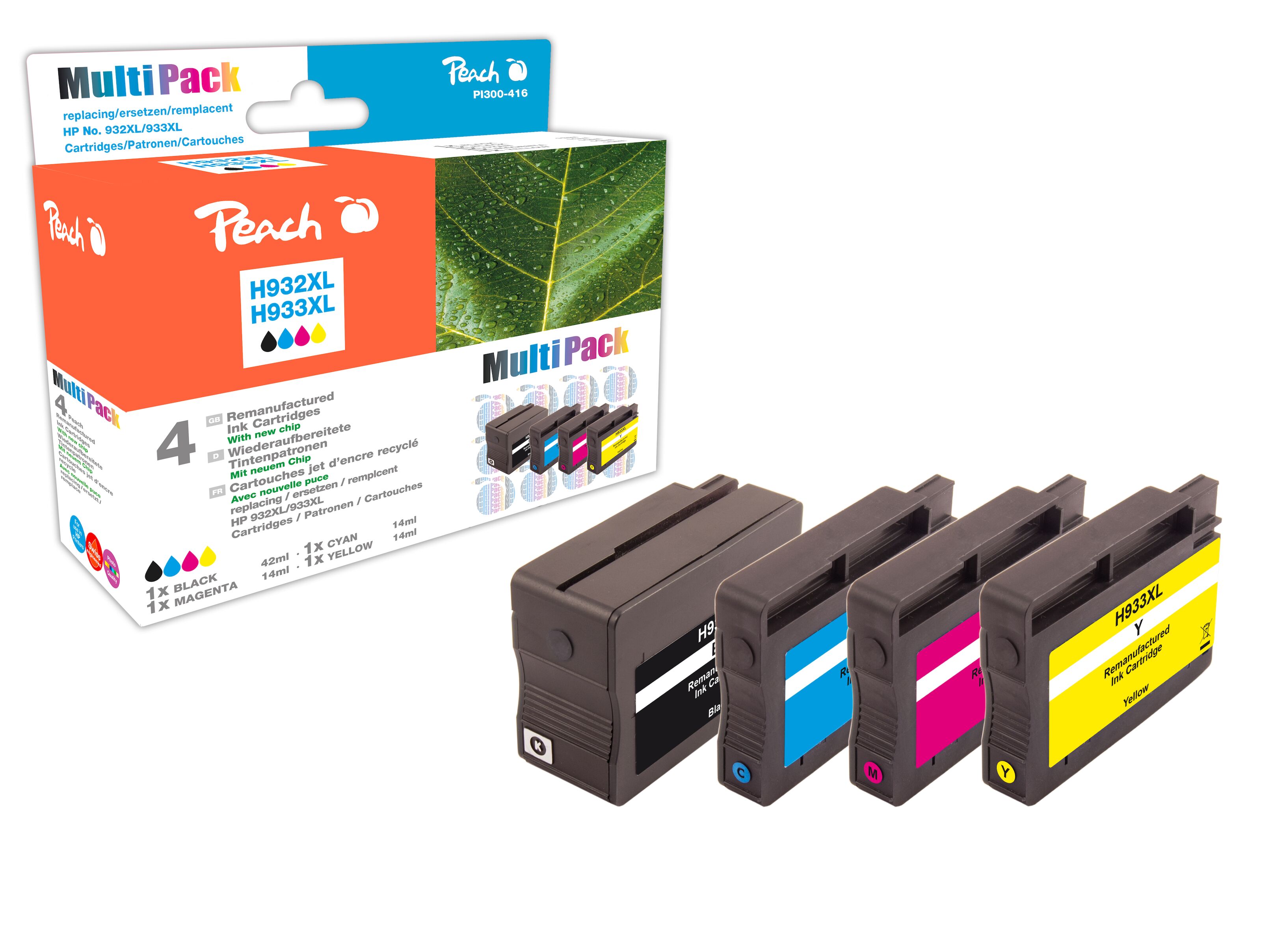 Peach Bläckpatron motsvarar HP 932XL och 933XL 4-pack