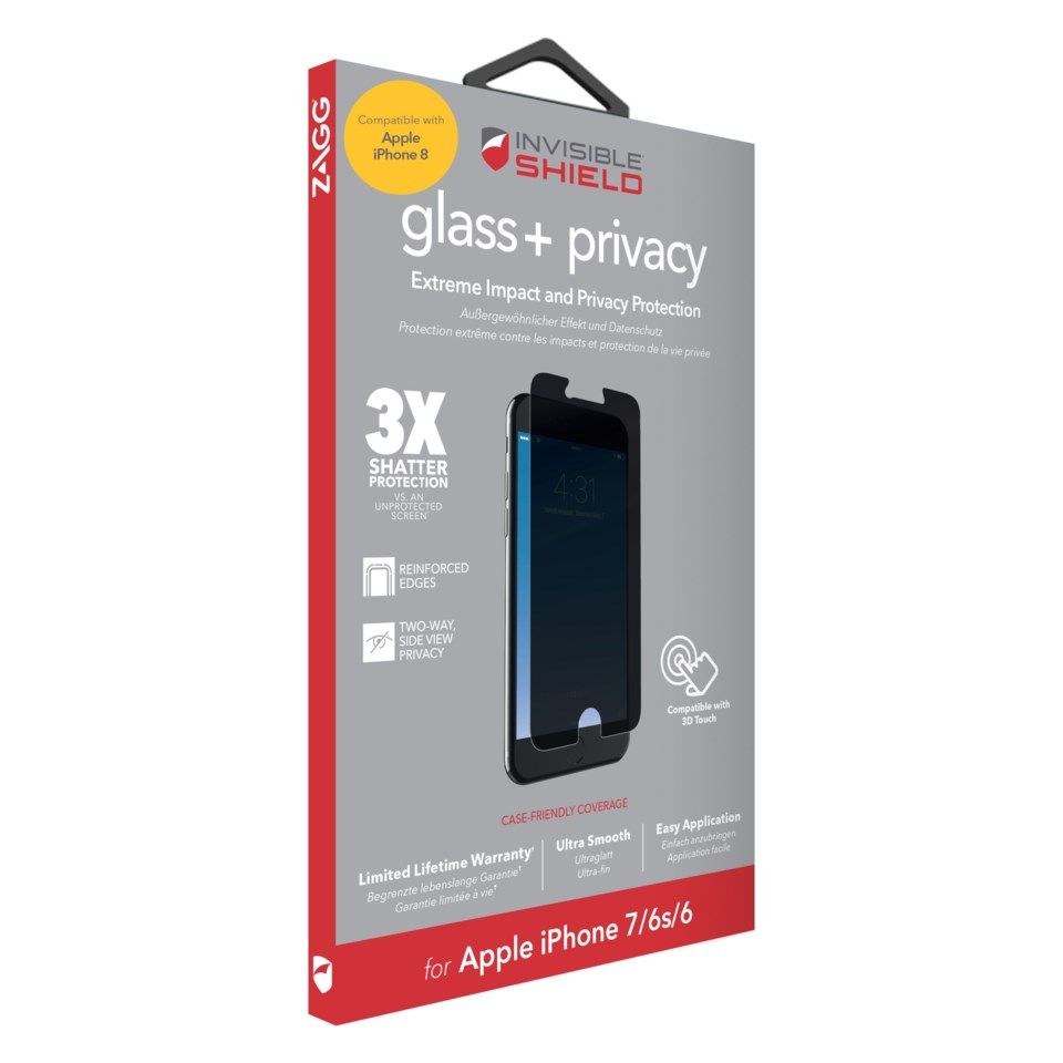 Invisible Shield Glass+ Privacy Skjermbeskytter for iPhone 6, 7 og 8