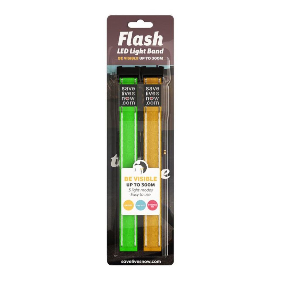 Flash LED-refleksbånd 2-pk. Grønn/gul